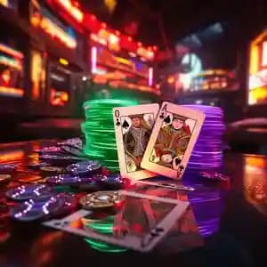 Meja Lucky Twins di spaceman game menampilkan dealer dan dua kartu yang dibagikan